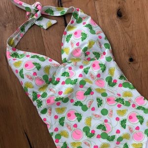 Lilly Pulitzer White One-Piece Swimsuit with Pink and Green Citrus Print